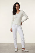 White Ribbed V-neck Long Sleeve Pullover Sweater - V-neck sweater - Photo 19