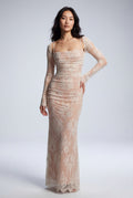 White Ruched Lace Long Sleeve Maxi Dress - Photo 1