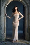 White Ruched Lace Long Sleeve Maxi Dress - Photo 3