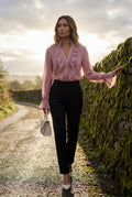 Pink Ruffled Pleated Blouse with Fluted Cuffs - Blouses - Photo 5