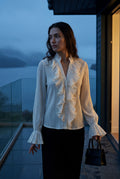 White Ruffled Pleated Blouse with Fluted Cuffs - Blouses - Photo 9