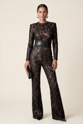 Black Sheer Lace Wide-leg Jumpsuit with Belted Waist - Wide leg jumpsuit - Photo 3