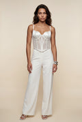 White Sheer Panel Boned Corset Crop Top - Corset crop tops - Photo 1