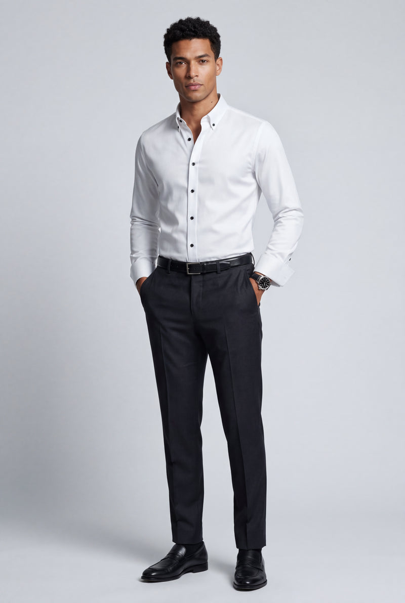 White Slim Fit Classic Collar Long Sleeve Button-up Shirt - Casual Shirts - Photo 4