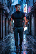 Black Slim Fit Short Sleeve Turtleneck Shirt - Turtleneck shirts - Photo 5
