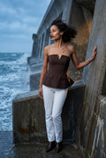 Brown Strapless Notched Peplum Architectural Top - Peplum top - Photo 12