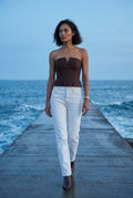 Brown Strapless Notched Peplum Architectural Top - Peplum top - Photo 8