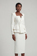 White Structured Peplum Skirt Suit with Square Neckline - Photo 1