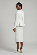 White Structured Peplum Skirt Suit with Square Neckline - Photo 2