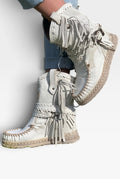 Suede Fringe Ankle Boots in White — side