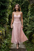 Pink Sweetheart Neck Strappy A-line Maxi Bridal Dress - Photo 4