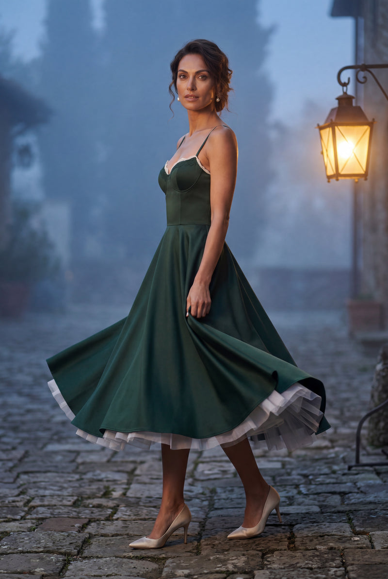 Dark Green Sweetheart Neckline Fit and Flare Midi Cocktail Dress - Photo 4