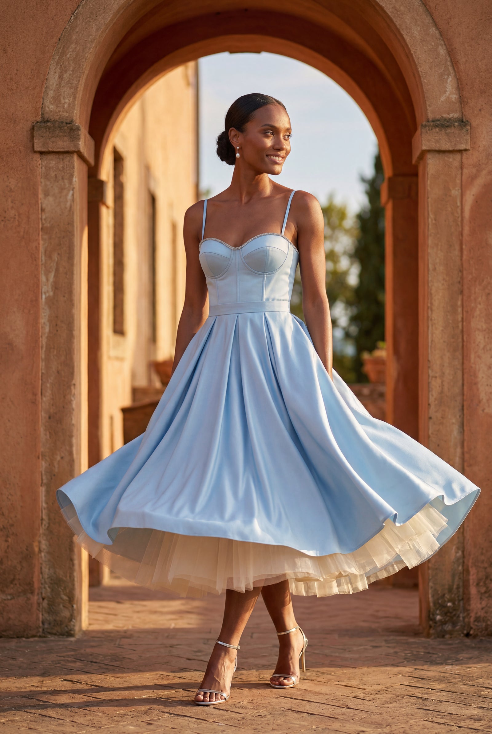 Baby Blue Sweetheart Neckline Fit and Flare Midi Cocktail Dress - Photo 9