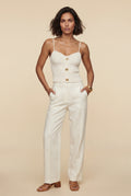 White Sweetheart Neckline Ribbed Tank Top with Gold Button Detail - Tank tops - Photo 2