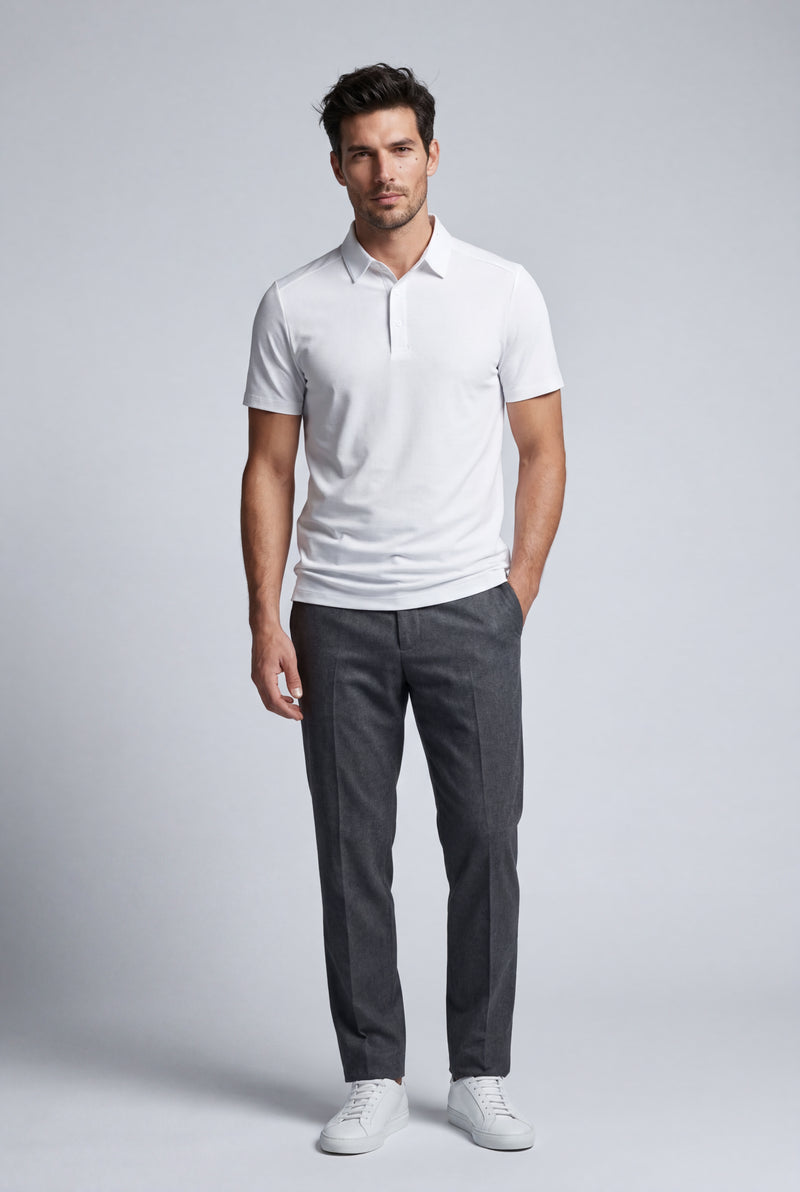 White Tailored Short Sleeve Polo Shirt with Flat Collar - Polo shirts - Photo 3