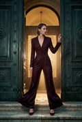 Red Tailored Wide-leg Blazer Jumpsuit with Lapel Neckline - Wide leg jumpsuit - Photo 6