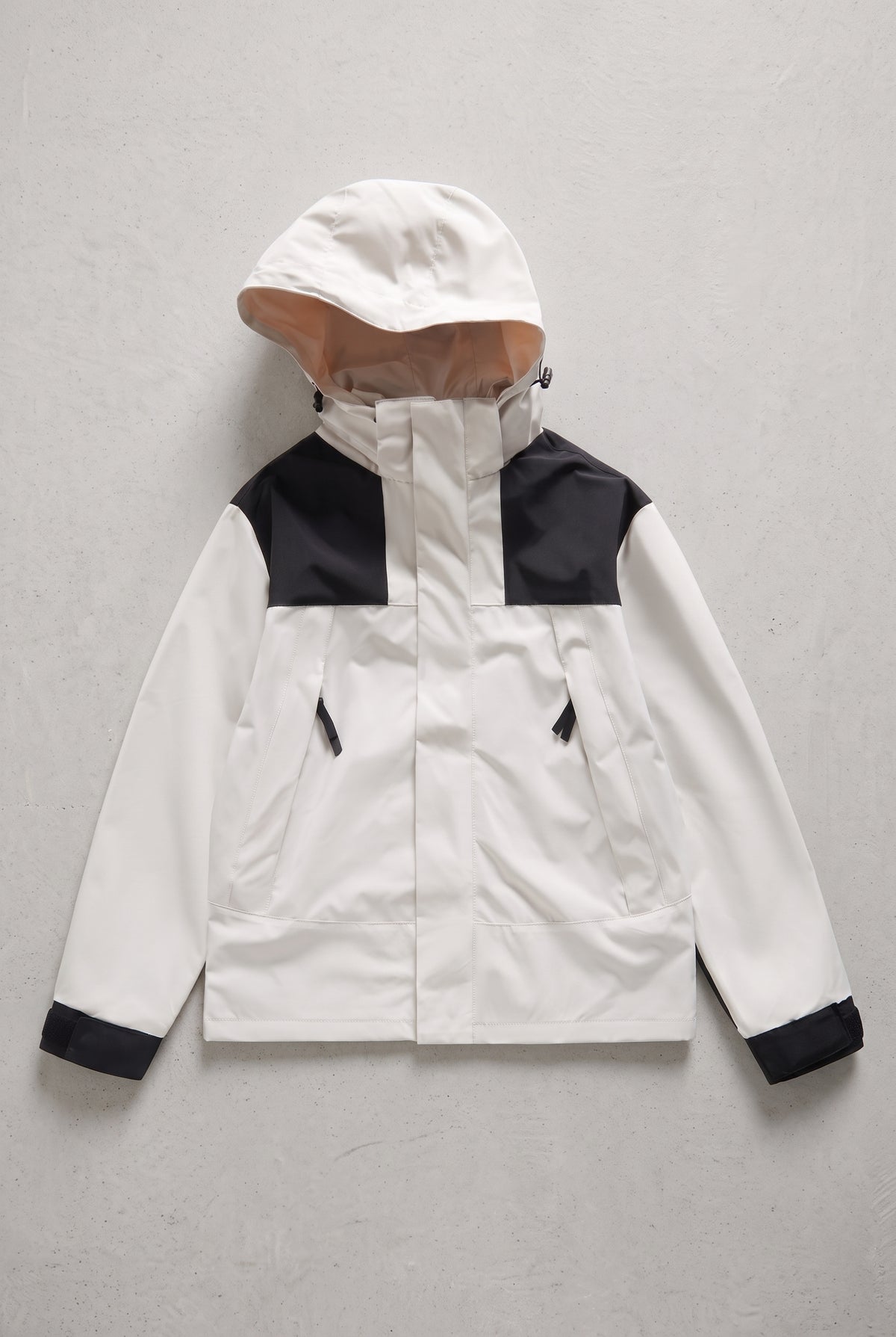 Technical Hooded Ski Jacket in White — studio front