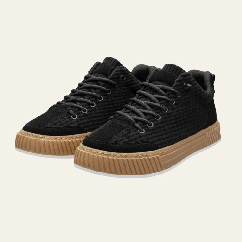 Textured Grid-pattern Low-top Sneakers with Contrast Sole - Photo 4