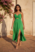 Green Twist-front Cutout Midi Dress with Side Slit - Photo 19