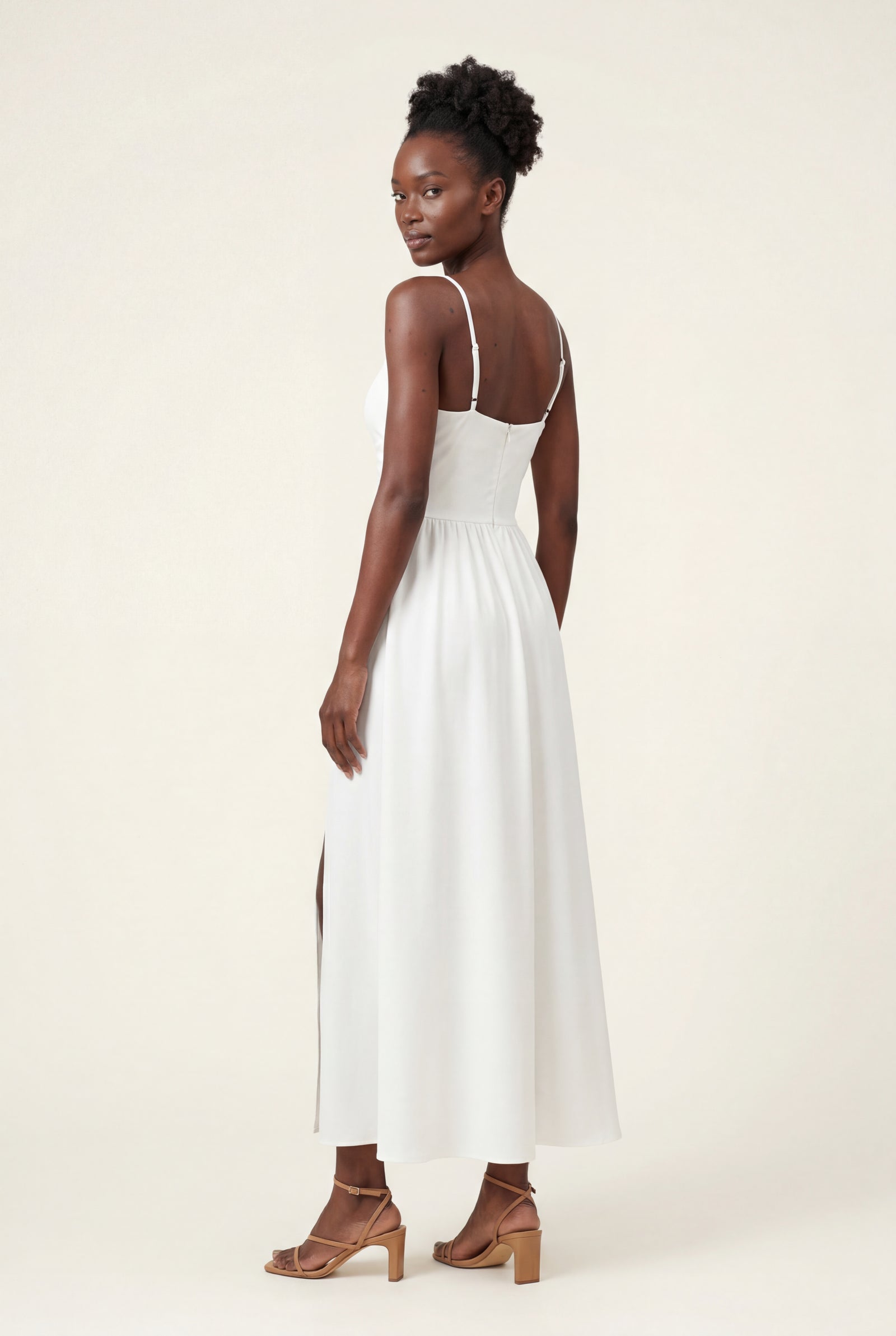 White Twist-front Cutout Midi Dress with Side Slit - Photo 2