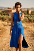 Blue Twist-front Cutout Midi Dress with Side Slit - Photo 20