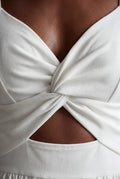 White Twist-front Cutout Midi Dress with Side Slit - Photo 4