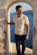 White Vertical Ribbed Tailored Short Sleeve Polo Shirt - Polo shirts - Photo 8