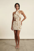 White White Crochet Halter Top and Mini Skirt Set with 3d Florals - Photo 1