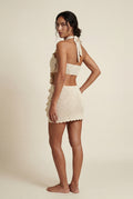 White White Crochet Halter Top and Mini Skirt Set with 3d Florals - Photo 2