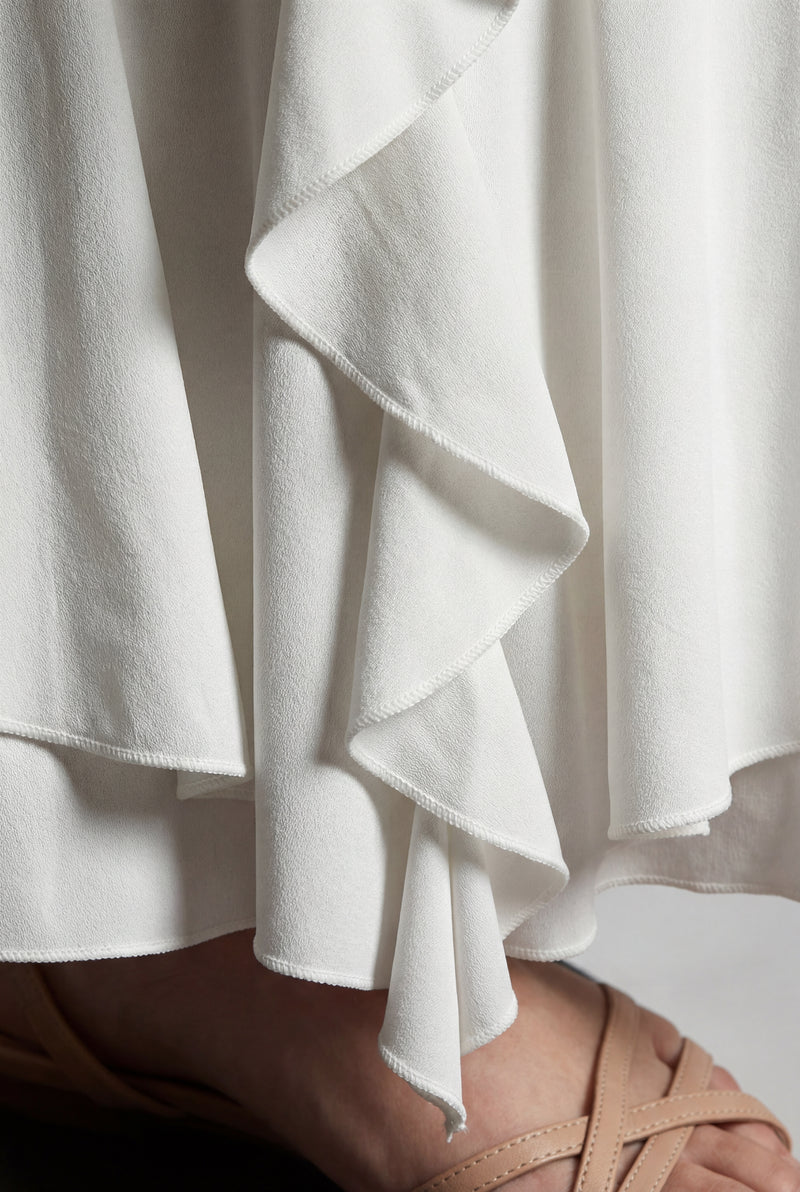 White White Ruffle Trim Tie-front Mini Dress with Flared Cuffs - Photo 3