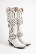Women's Knee-High Cowboy Boots Riveted in White — primary product