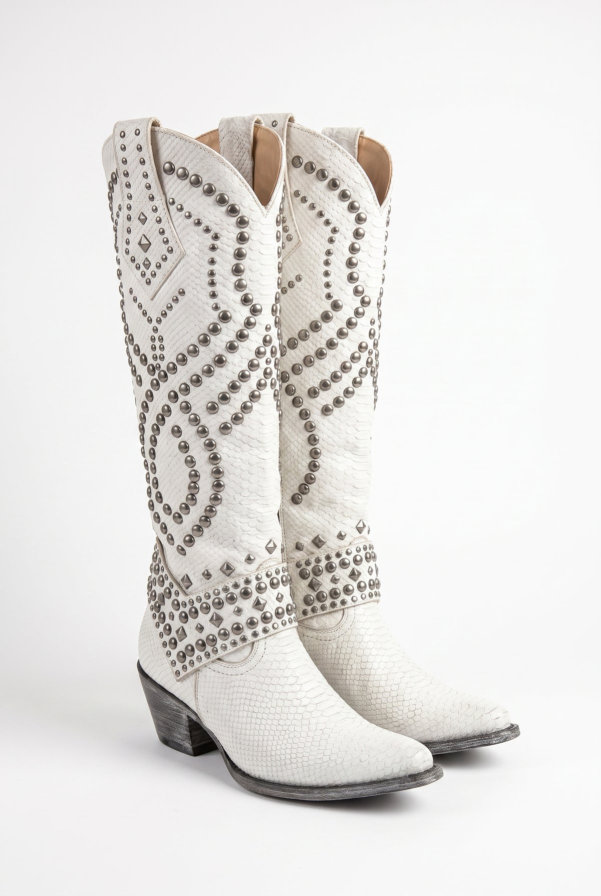 Women's Knee-High Cowboy Boots Riveted in White — primary product