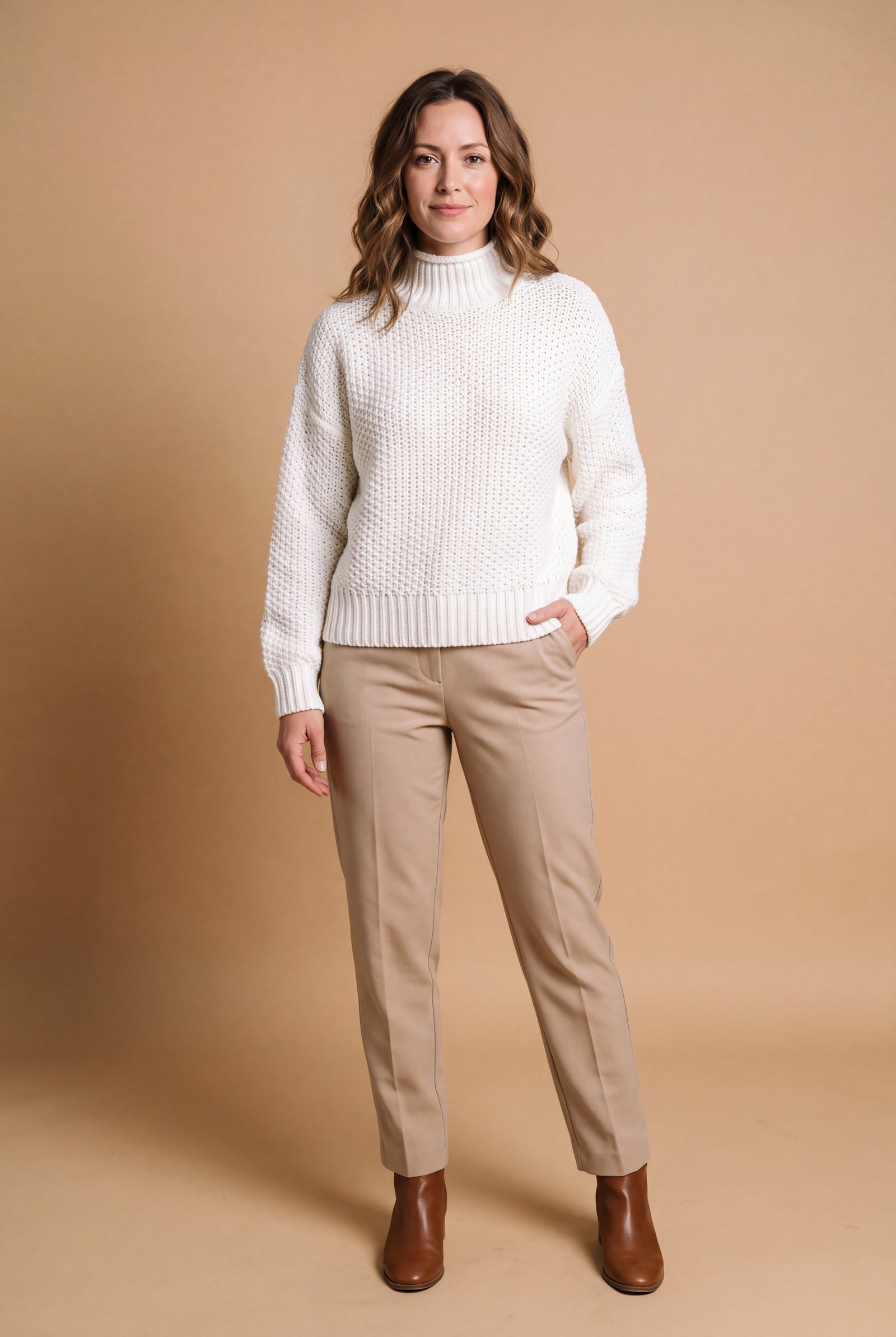 Women's Pullover High Collar in White — studio full