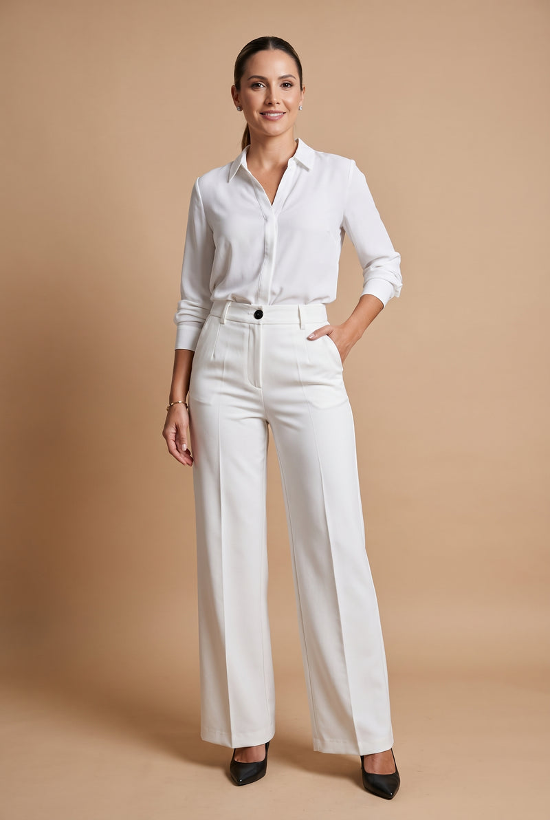 Women's Trousers High Waist in White — primary