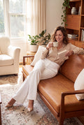 Women's Trousers High Waist Wide Leg in White — lifestyle cosy home
