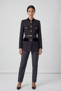 Black Women's Military-Inspired Belted Structured Blazer With Trim - Blazers - Photo 7