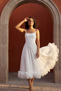 White Women's Ruffled Hem Fit and Flare Midi Dress - Wedding guest dress - Photo 11