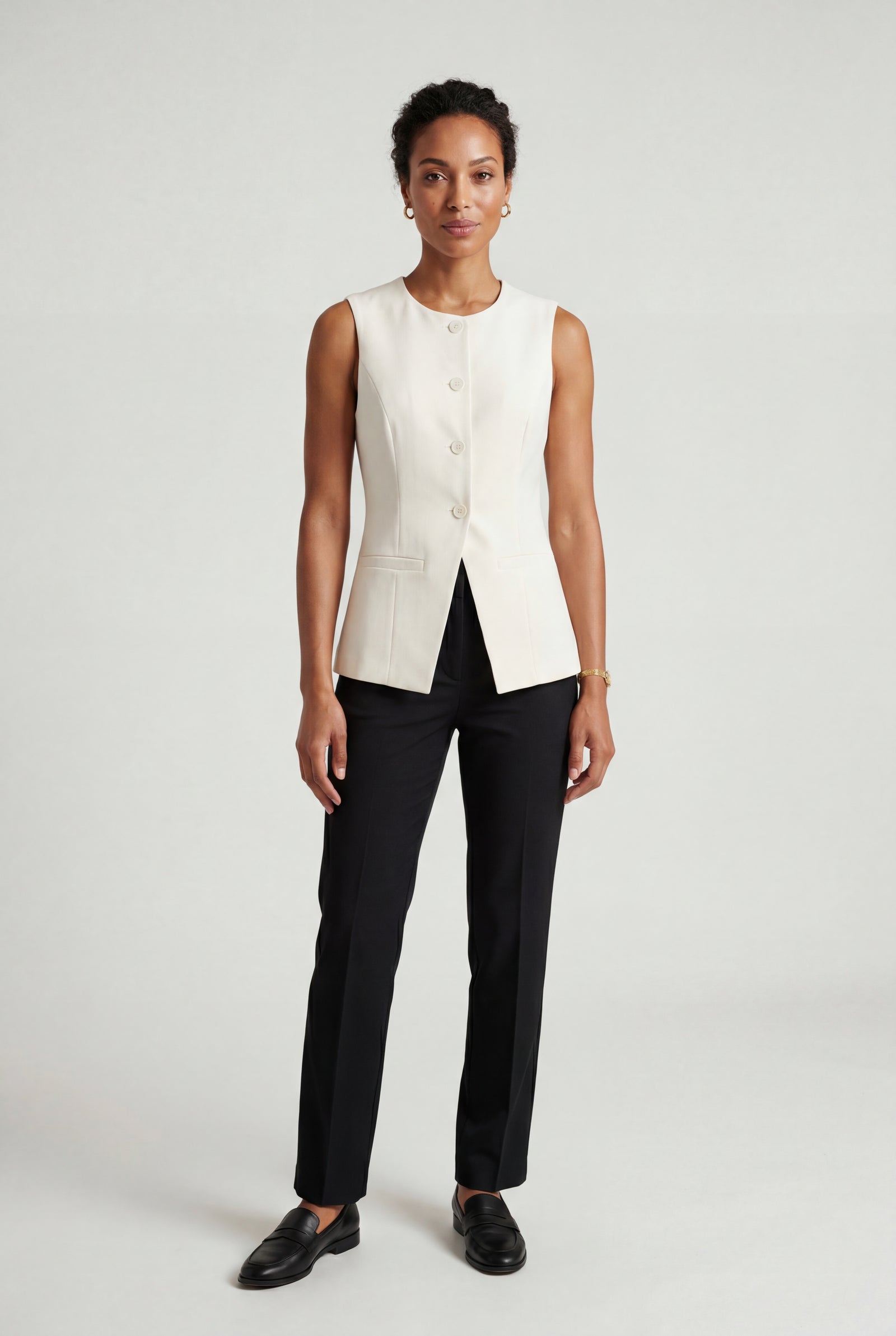 White Women's Tailored Button-Front Sleeveless Tank Top - Tank tops - Photo 1