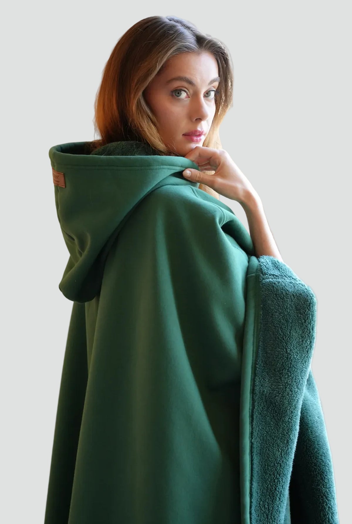 Fleece-Lined Hooded Blanket in Willow Green — side