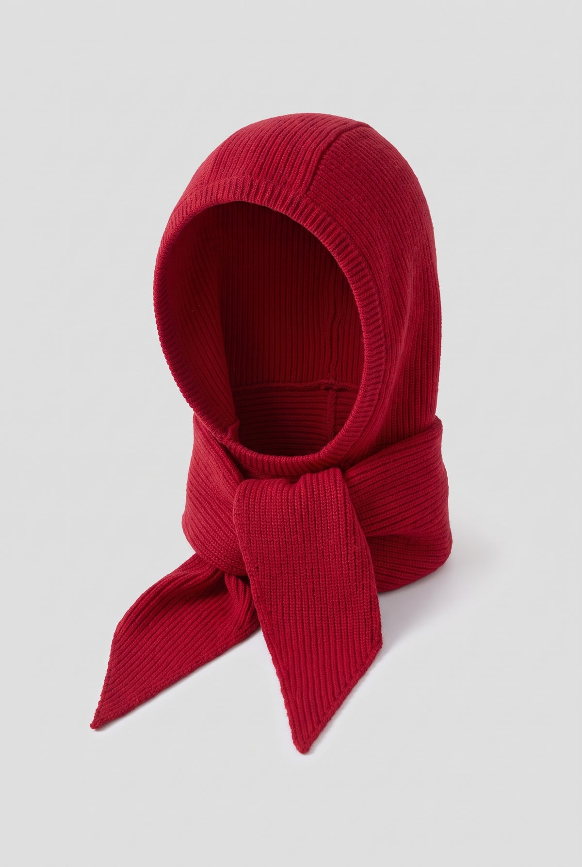 Cashmere Hooded Scarf Balaclava in Wine Red — studio front