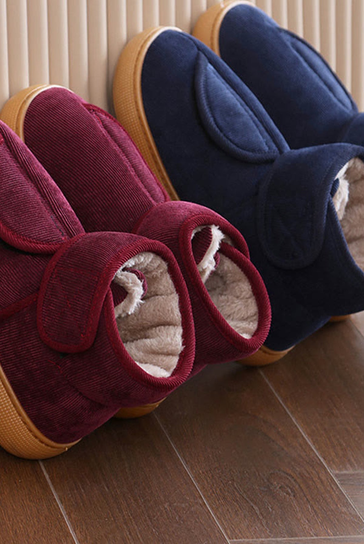 Fleece-Lined Ankle Slippers in Wine Red — other