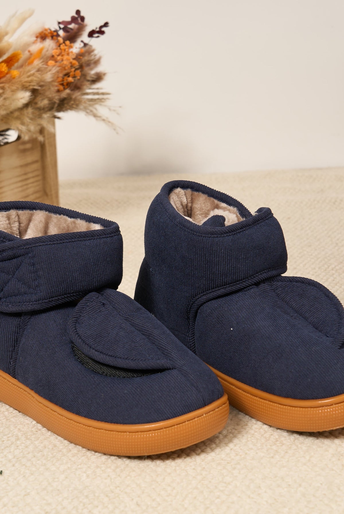 Fleece-Lined Ankle Slippers in Wine Red — front view