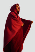 Fleece-Lined Hooded Blanket in Wine Red — side