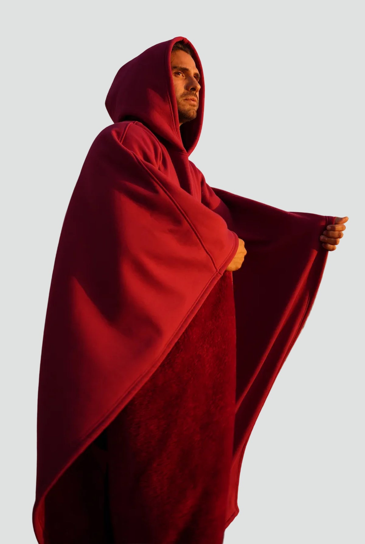 Fleece-Lined Hooded Blanket in Wine Red — side