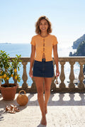 Apricot Ribbed Cut-out Short Sleeve Top with Front Tie Detail - Short sleeve tops - Photo 15