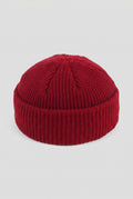 Ribbed Knit Dome Beanie in Wine Red — studio front