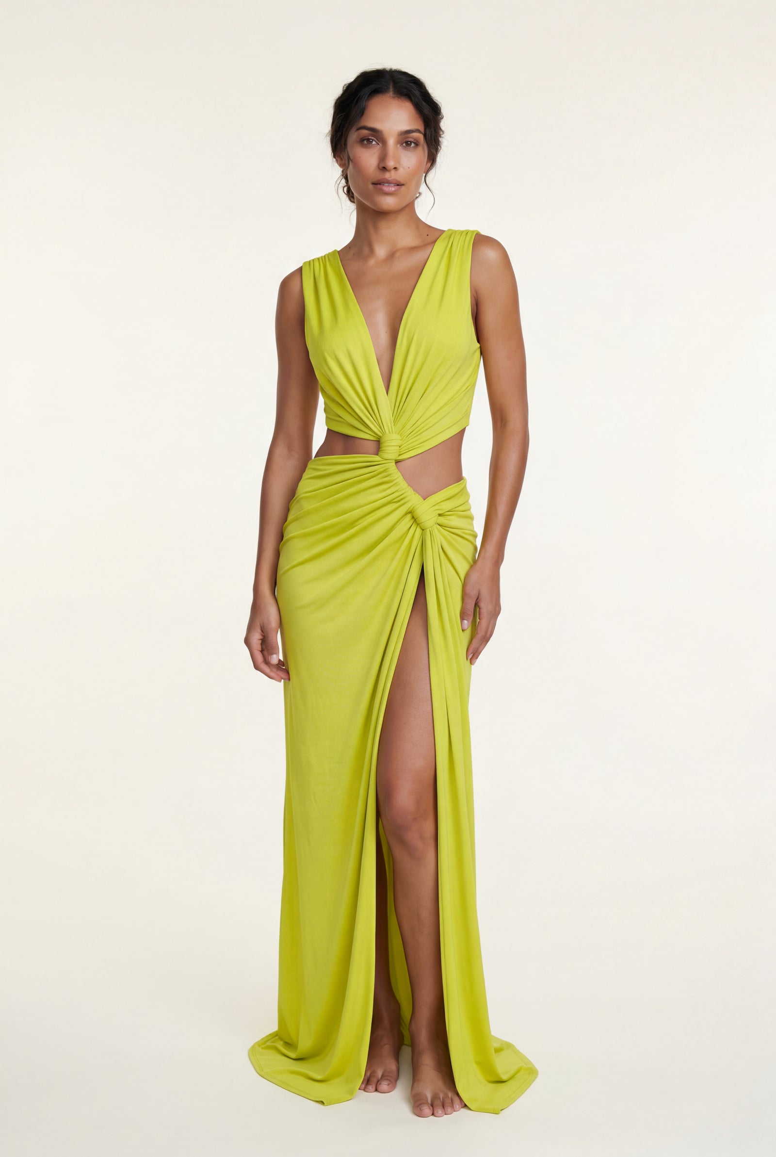 Yellow Chartreuse Twist-front Cut-out Maxi Dress with High Slit - Photo 1