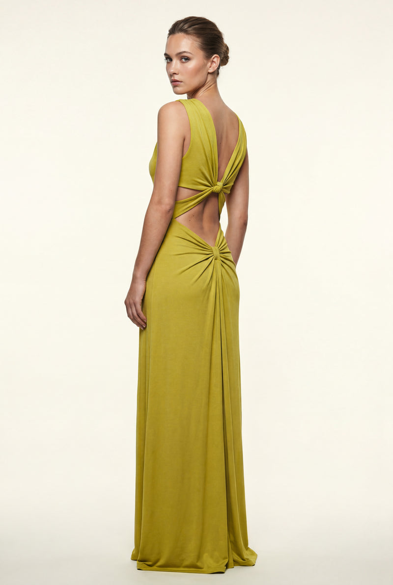 Yellow Chartreuse Twist-front Cut-out Maxi Dress with High Slit - Photo 2