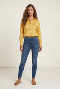 Yellow Lustrous Tailored Long Sleeve Button-up Blouse - Blouses - Photo 9