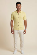 Yellow Pale Yellow Ribbed Button Front Polo Shirt - Polo shirts - Photo 1